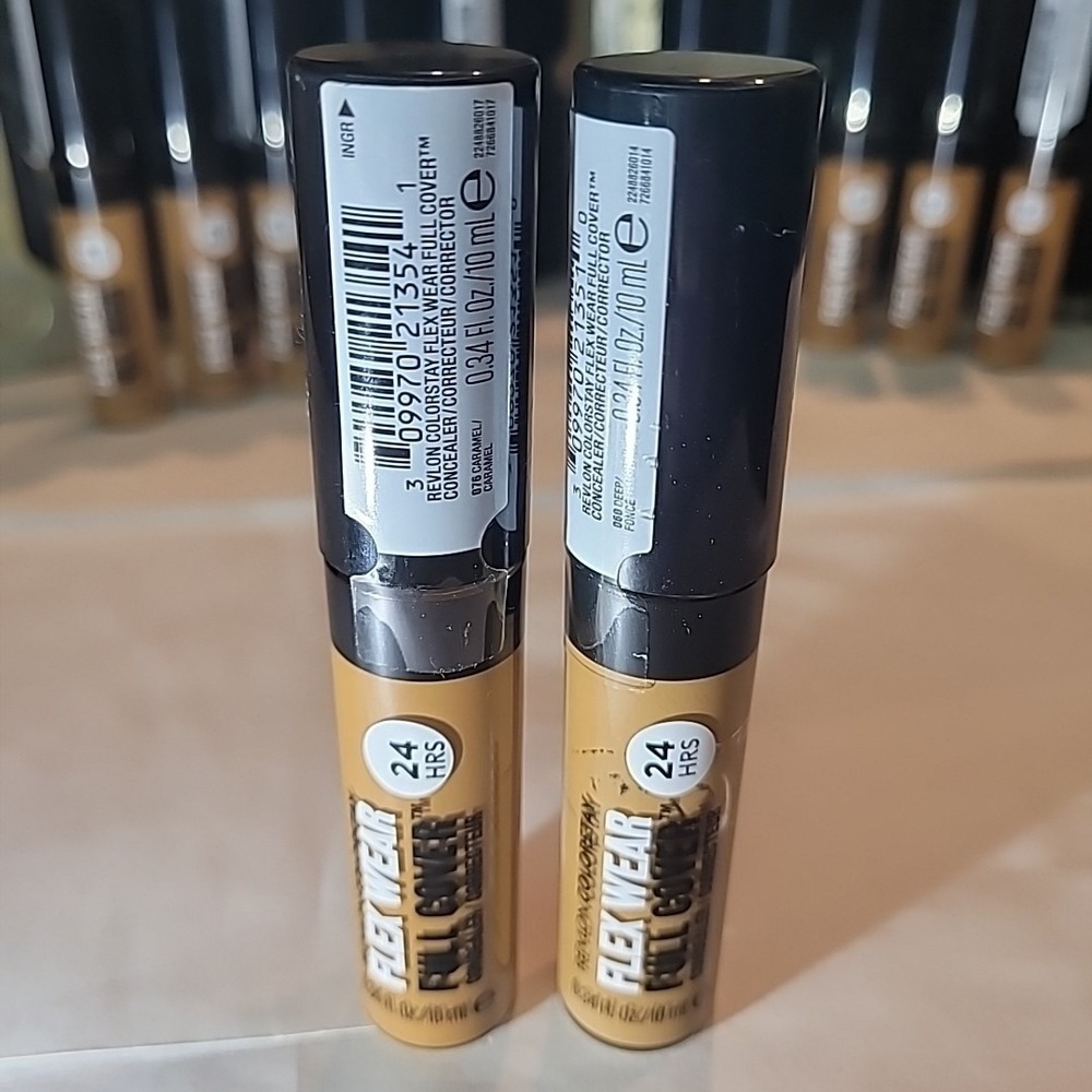 2 x Revlon ColorStay Flex Wear Full Cover Concealer 060 DEEP Fonce + 076 CARAMEL